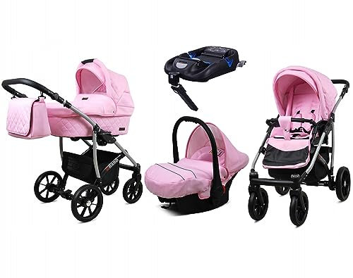 BabyLux® Bambimo Kinderwagen Set 3 in 1 - Qbaro - incl. Babywanne, Buggy Sportsitz, Auto-Babyschale - Autositz - Kinderwagenset - Kombikinderwagen mit Wickeltasche, Regenschutz usw.