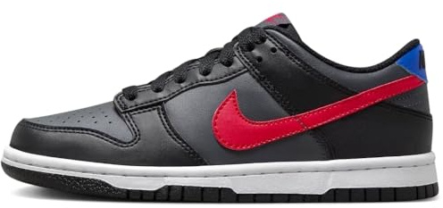 Nike Kid's Dunk Low Sneaker, Black, University Red, White, 4 Big Kid