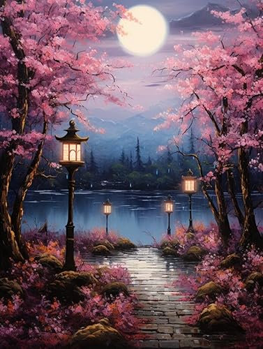 Taxpy Tableau contemporain Paysage au bord du lac Sakura,L,30 * 40cm Peinture Street Art Peinture À L'huile Impressions Sur Toile Moderne Pop Affiche Photo Sur Le Mur
