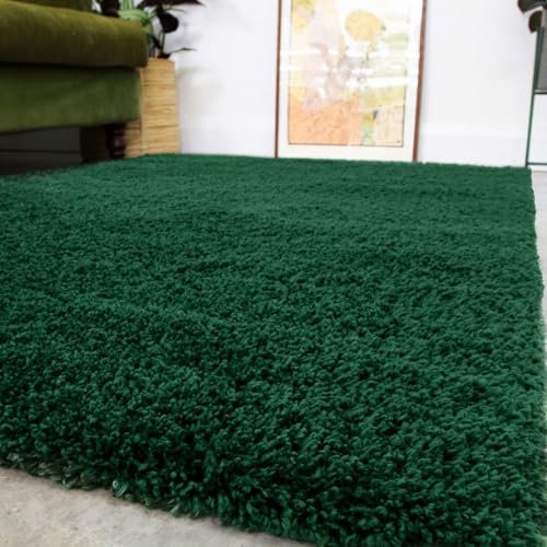 Luxury High Pile Fluffy Super Soft Shaggy Forest Green Living Room Area Rug Durable Thick Plush Carpet Shag Bathroom Mat Bedroom Hallway Rugs 120cm x 170cm