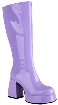 Bottes pour femme taille 9 - Mode - Couleur unie - Longues bottes lisses à fermeture éclair - Talon haut - Bottes épaisses pour femme, violet, 38 EU