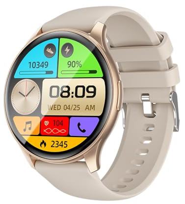 SLuB Smartwatch Talking 1,43 tum stor pekskärm Bluetooth 5,3 musikspelare sportklocka IP67 damm- och vattentålig sömnmonitor lång batteritid (guld)