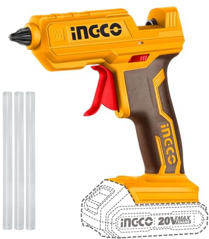 INGCO Pistolet à Colle Chaude Sans Fil 20V (Produit Seul) Chaude Diam. Bâtons de Colle 11.2 mm avec 3 Bâtons de Colle CGGLI2001