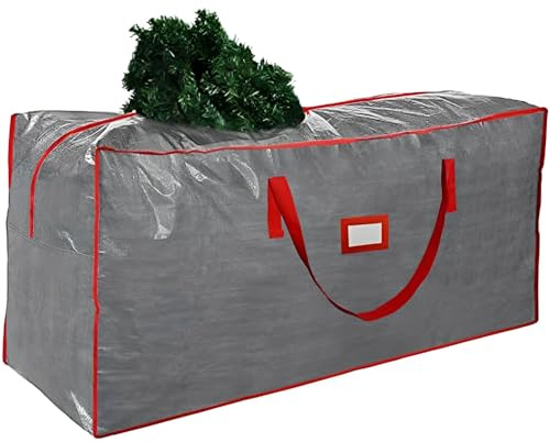 Hiseng Bolsa de Almacenamiento para árbol de Navidad, Color Sólido Bolsa árbol Navidad con Cremallera, Fácil de Almacenar Árbol de Navidad y Otras Decoraciones Navideñas (122x34x51cm,Gris)