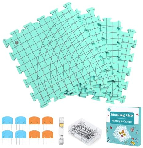 Knitiss 4 PCS Crochet Blocking Mats and Pins Set, 12.6'x12.6' Reusable Blocking Mats for Knitting & Crochet, 1.5cm Thick with 50 T-Pins & 8 Blocking Pins