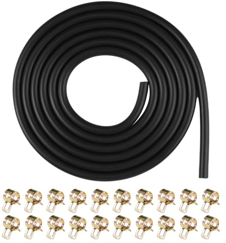 Bensinslang 5 mm innerdiameter 2,4 meter lång kan skäras till med 20 stycken slangklämmor, tjock bränsleslang, gräsklippare, bränsleledning 5 mm för biltraktor, små motorer