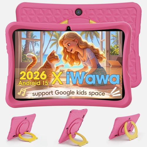 DigiLand Android 15 Tablet Bambini 10,1 Pollici,6GB RAM + 32GB ROM (espandibile), Controllo Parentale, App Bambini Preinstallate, Doppia Fotocamera, con Custodia Protettiva (10 Pollici Rosa 32GB)