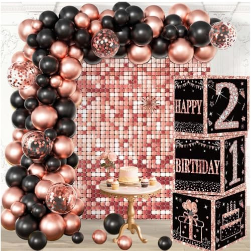 Rose Gold 21th Birthday Decorations Boxes For Girls - 3pcs Happy 21th Balloons Boxes, 21Year Old Party Supplies Birth Theme Decorations For Girls (21th)