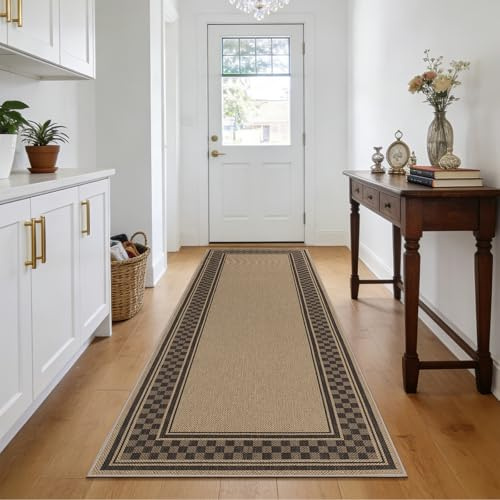 Enyhom Hallway Runner Rug, 80 x 150 cm Non Slip Kitchen Runner Washable Jute Look Runners Hall Carpet Runners Floor Door Mat for Bedroom Entryway Laundry Room Corridor, Brown