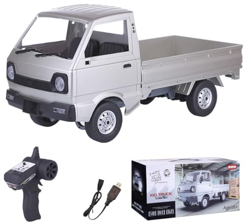 MechEdu WPL D12 1/10 Camión teledirigido para adultos y aficionados, 2,4 GHz Mini Camión con Dos Baterías, Coches teledirigidos de alta calidad (Plata