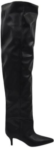 Stivali Slouchy Altissimo in Pelle Nera a Punta con Tacco Basso Kitten 5 cm Gambale Over Trend (36 EU)