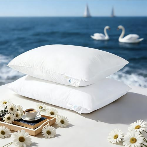 Luxury Goose Feather Down Pillow, 3-Chamber 5 Star Hotel Pillow for Deep Sleep, Soft Bed Pillows for Neck Pain Relief, Perfect for Side, Back Sleepers, 100% Cotton Shell (2 Pack,King(20x36))
