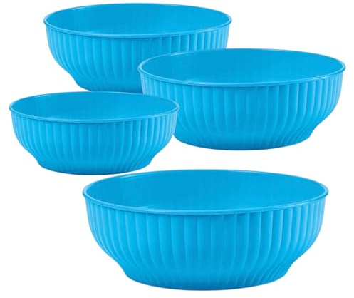 Generico Insalatiera in Plastica Costolata, Set 4 Ciotole da Cucina, 20cm 22cm 24cm 26cm, Bacinella per Insalate e Preparazioni (Blu, 20/22/24/26cm)