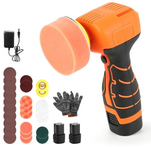 Cordless Mini Car Polisher, 3” Palm Sander with 2 Batteries Mini Car Polisher Kit with Lock Button 3500 RPM for Car Detailing Waxing Sanding Home Cleaning