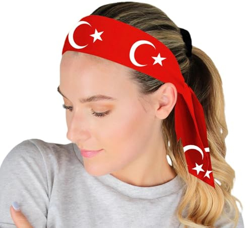Sport 6 x 105 cm – band med turkisk flagga, atletisk wrap | Svettband | Löpning, lättviktband för fotboll, yoga, tennis, hårinpackning med