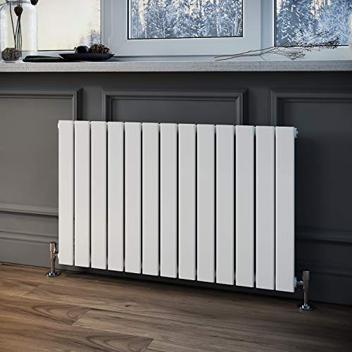 ELEGANT 600 x 988 mm Designer Horizontal Radiator White Single Flat Panel Bathroom Premium Radiators Modern Wall Mounted/Up Standing Slim Radiators for Bathroom/Kitchen/Living Room