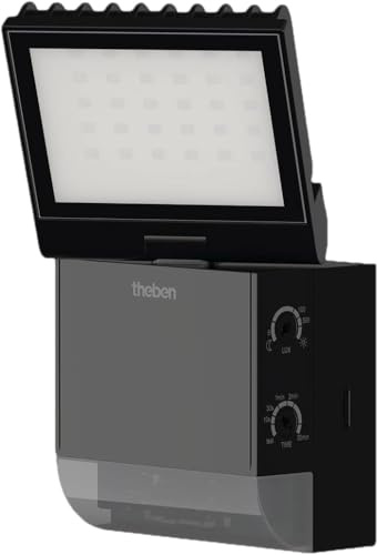 Theben 1020801 theLeda S8-100 BK Projecteur LED I Détecteur de mouvement intégré I Noir I Montage mural I Couleur de lumière 4000 K I Angle de détection 180° I Portée 10 m I Orientable