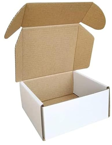 CH-BOX 50 Pack 10x10x5cm (4x4x2'') Small Corrugated Cardboard Postal Boxes White for Shipping Mailing Packaging Royal Mail Small Parcel