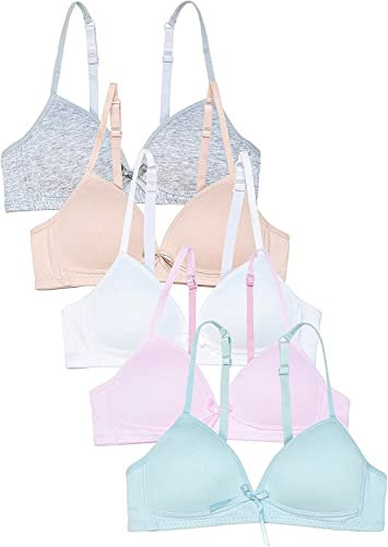 Channo Soutien-Gorge en Coton pour Filles: Confort Quotidien sans Armature, Bretelles Ajustables - Lot de 5, Lisse, 70A, 8-10 Ans