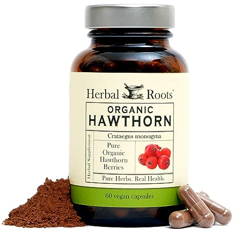 Herbal Roots Organic Hawthorn Berry Capsules | Extra Strength 1,200mg per Serving | 60 Vegan Capsules