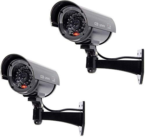 BW 2 unids 1100B falsa interior falsa imitación CCTV cámara de seguridad con luz intermitente intermitente forma de bala negro