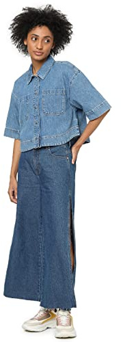 ONLY Chemise en Jean Coupe Courte, Denim Bleu Moyen, XL