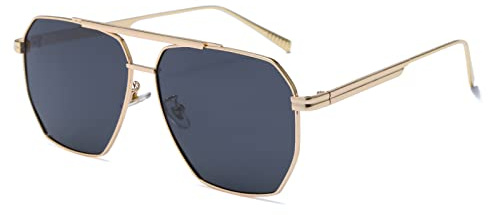 Square Metal Frame Polarized Pilot Sunglasses - Retro Rectangle Eyewear for Women Men UV400 Protection Vintage Sun Glasses