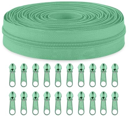 Sawoake #5 Nylon Coil Zippers by The Yard Bulk 10 Yards with 20pcs Zipper Sliders for DIY Sewing Tailor Craft Bag Garment Home Textile…(DarkSeaGreen)