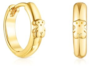 TOUS Pendientes de Aro con Baño de Oro 18Kt sobre Plata para Mujer con Motivo de Oso y Cierre Criolla, Elegante y Versátil, Colección Basics