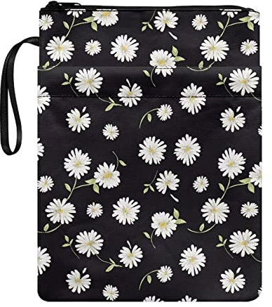 Poceacles Buchumschläge mit weißem Gänseblümchen-Druck, Lehrbuch, Notizbuch, schwarze Buchhülle, Hardcover, Taschenbuch, langlebig, leicht