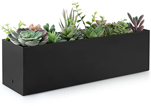Sanbege Maceta Grande de Acero Inoxidable de 17 Pulgadas con Agujeros de Drenaje y depósito de Agua, Maceta Rectangular para suculentas para Interiores y Exteriores, decoración de Mesa (Negro)