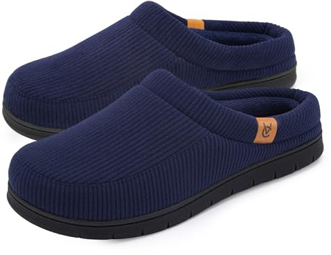 VeraCosy Men's Moccasin Slippers Comfy Soft Durable Slip-on Indoor Memory Foam House Shoes Dark Navy,11-12 US