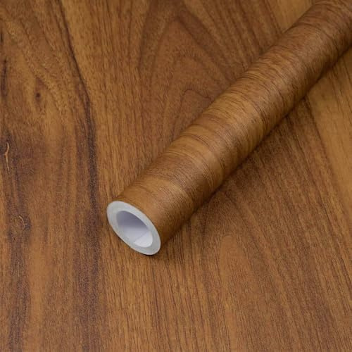 TANONE Wood Grain Contact Paper Thickened Walnut Wood Peel and Stick Wallpaper, Easy to Install Self-Adhesive Decorative Vinyl Film Brown Wall Paper, Waterproof & Durable for Furniture 15.7'' X 118''
