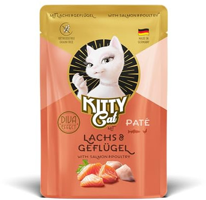 KITTY Cat Paté Salmón & Aves 6 x 85 g Comida húmeda para Gatos, sin Cereales, alimento para Gatos con taurina, Aceite de salmón y mejillón de Labios Verdes, pienso Completo con Alto Porcentaje de