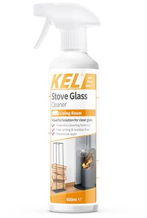 KEL - Stove Glass Cleaner Spray, Dissolves Soot, Grease & Tar, Maintains Oven Doors, Glass Fireplaces & Hearths, Removes Residue Effectively - 500ml