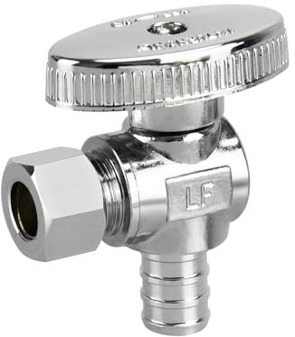 Valvole di arresto, valvole di arresto ad angolo di giro da 1/4, compressione OD 3/8 × 1/2 PEX ottone cromato per rubinetto, valvole WC