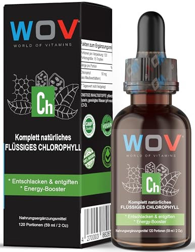 WOV Flüssiges Chloropyll 50 mg, 60 ml (2000 Tropfen) - Bio Chloropyll aus Maulbeerblättern für Energie & Vitalität, ohne Zusatzstoffe, pH-neutral