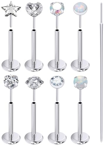 Prjndjw Threadless Nose Rings Stud 16G 6mm Flat Back Nose Stud Surgical Steel Push In Nose Rings Opal Heart CZ Hypoallergenic Nose Piercing Lip Medusa Tragus Studs Earrings Piercing Taper