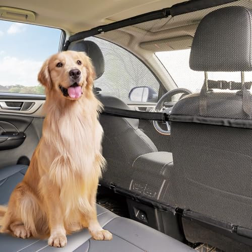 Hundegitter Auto, 142,2 cm Breit Kofferraum Trenngitter für den Hinteren Bereich des Autositzes. Hundenetz Auto, Reisekoffer Rücksitzbank Kofferraum Trenngitter ideal für SUVs, Lkws und Limousinen