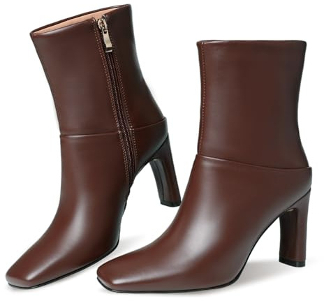 Attiposh Ankle Boots for Women Square Toe Short Boots Side Zipper Low Heel Ankle Booties Fashion Comfort Dressy Lady Shoes