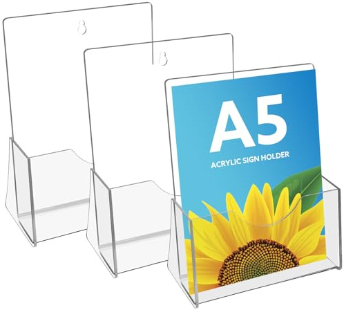 Thboxes A5 Leaflet Holder, 3 Pack Clear Leaflet Holder with Hanging Hole Acrylic Brochure Freestanding Booklet Flyer Stand for Office Restaurants Reception