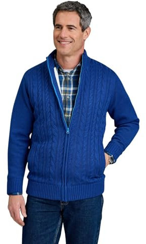 Pegasus Men's Sherpa Lined Cable Knitted Zipper Cardigan Warm, Stylish & Functional Blue XXL