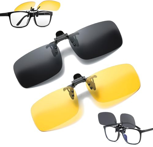 SYEYCW 2 Pièces Clip Lunettes de Soleil Polarisées, 1 Vision de Jour et 1 Vision de Nuit Lunettes de Soleil, Anti-Eblouissement, pour Hommes Femmes pour la Conduite et Les Activités de Plein Air