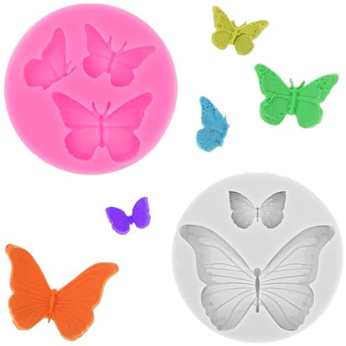 3D Butterfly Silicone Mold - 2Pcs Fondant and Chocolate Mould for Desserts, Sugar, Epoxy Resin, Polymer Clay and DIY Crafts