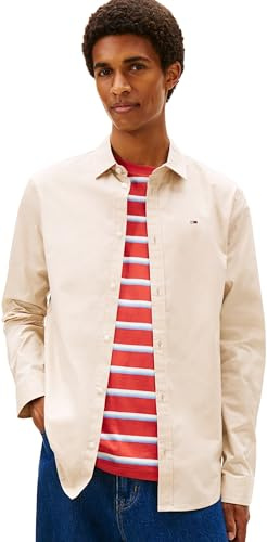 Tommy Jeans Tjm Original Stretch Shirt Dm0dm04405, Camicia a Maniche Lunghe Uomo, Beige (Gulf Sand), XL