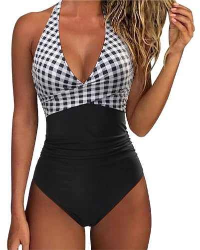 Maillot De Bain Femme 1 Pieces Gainant 2025 Ete Chic Et Elegant Push Up Col V Ventre Plat Rembourré Grande Taille Maillots Une PièCe Sexy Vintage Halter Beachwear Sport Ensemble Plage Vetement Solde