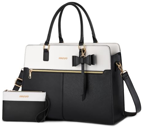 MOSISO Bolso Tote Laptop para Mujer, Bolso Trabajo Impermeable 15.6 pulgadas Cuero PU con Monedero y Lazo, Gran Capacidad Bolso Hombro, Maletín Trabajo para Negocios Profesores y Oficinas, Negro