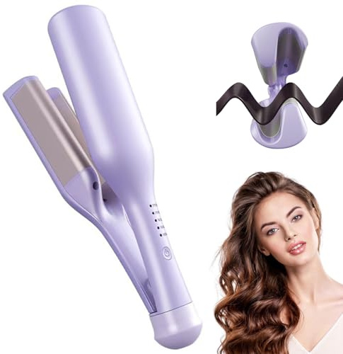 Rizador de Pelo, 32mm Rizador Pelo Ondas, 2 Barriles Ondulador de Pelo Iónico, 5 Temperatura Ajustable, Anti-Escaldaduras Rizador Francés, Plancha Ondas para Grandes Rizos (Morado)