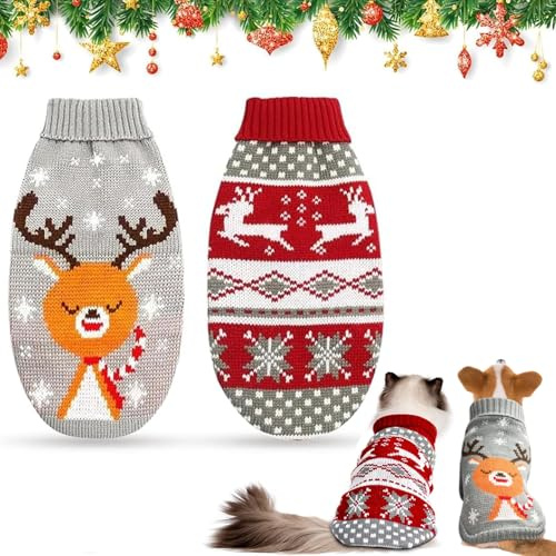 2 Pezzi Jerseys de Navidad Perros, Jersey Perross y Gatos, Jerseys Navidad Mascotas, Navidads Mascotas Suéter, Disfraz de Punto de Perro, para Perros Pequeños, medianos, Gatos (M)