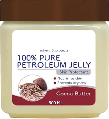 Petroleum Jelly Enriched with Cocoa Butter Extract from Cacao Seed, Norishes Skin, Prevents Dryness, 100% Pure, Large Family Size 500ML Tub
